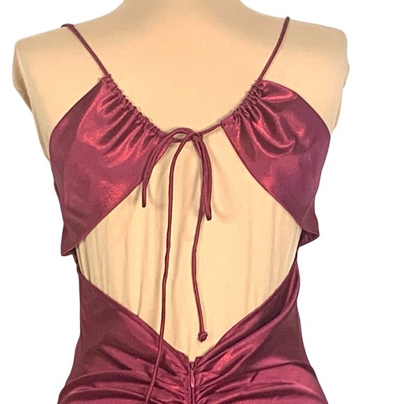 Stunning VTG Burgundy Glam Old Hollywood Satin Formal Gown 7/8 Back Tie Straps - Picture 6 of 8